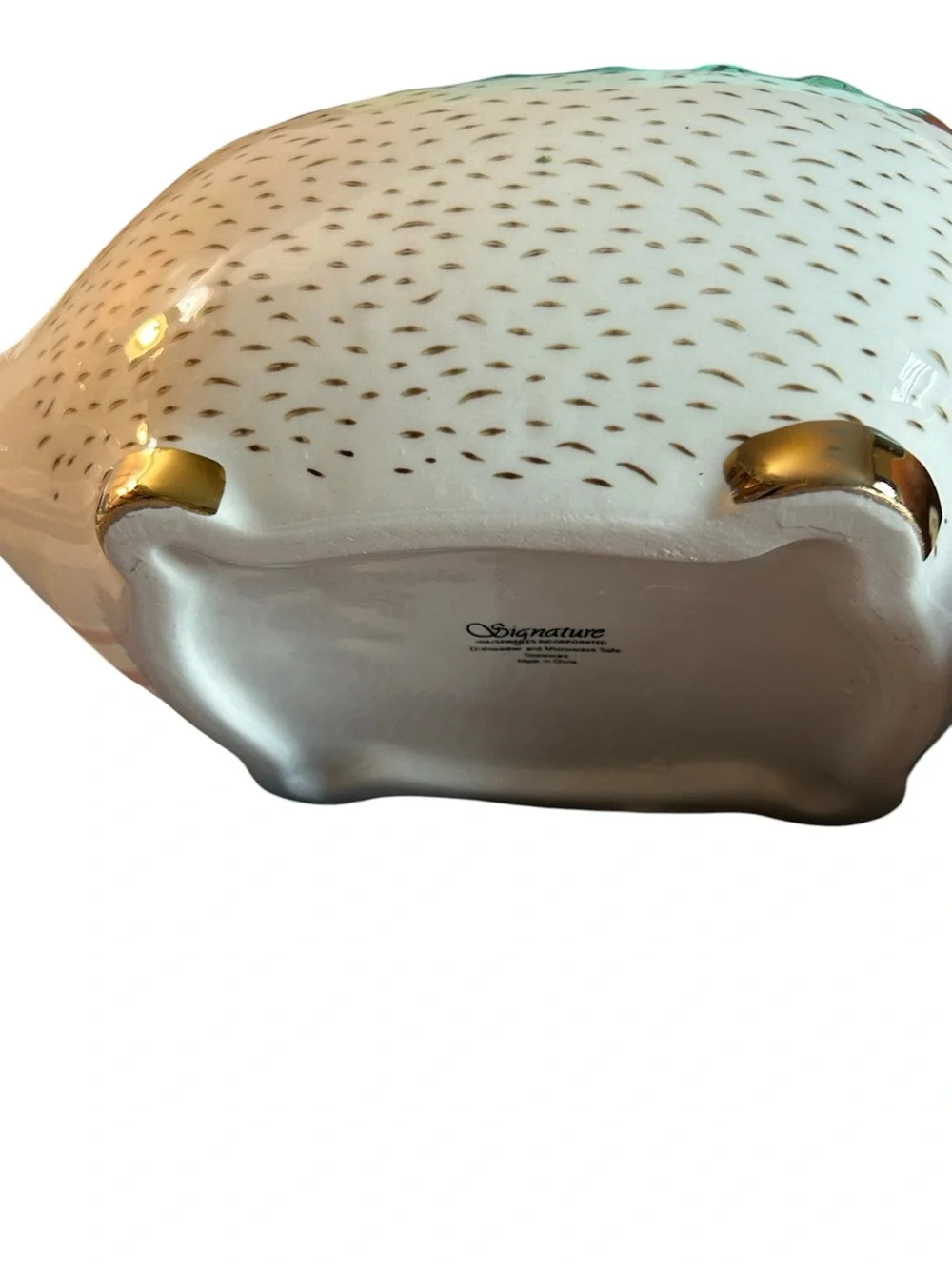 Signature White & Gold Ceramic Hedgehog Bowl EUC Whimsy China Animal Print